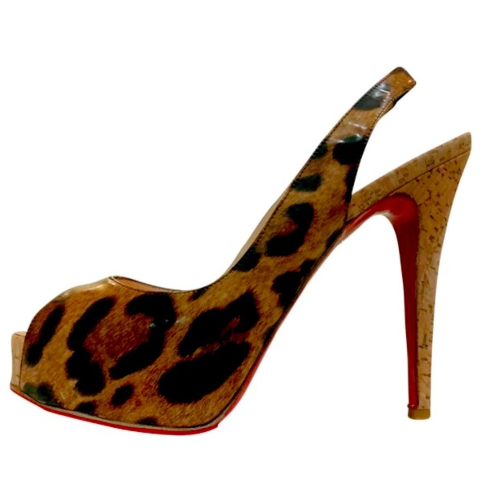 Christian Louboutin So Private Leopard Cork Slingback Heels size 35.5